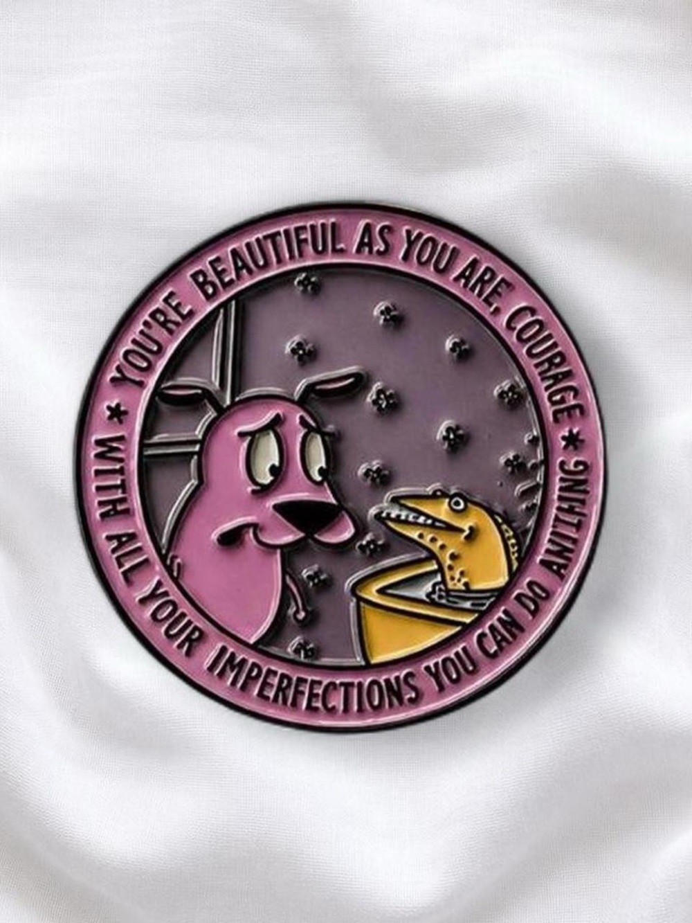 Courage the Cowardly Dog Pink & Yellow Enamel Badge